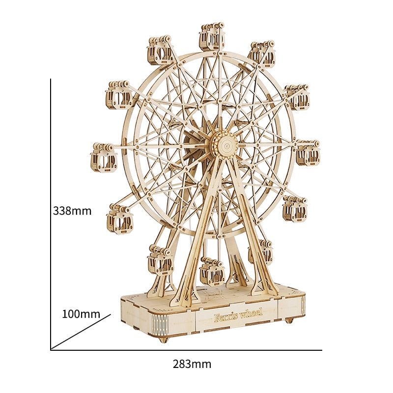 Robotime DIY Wooden Rotatable Ferris Wheel Model with Playing Music, Toys for Children's Birthday
