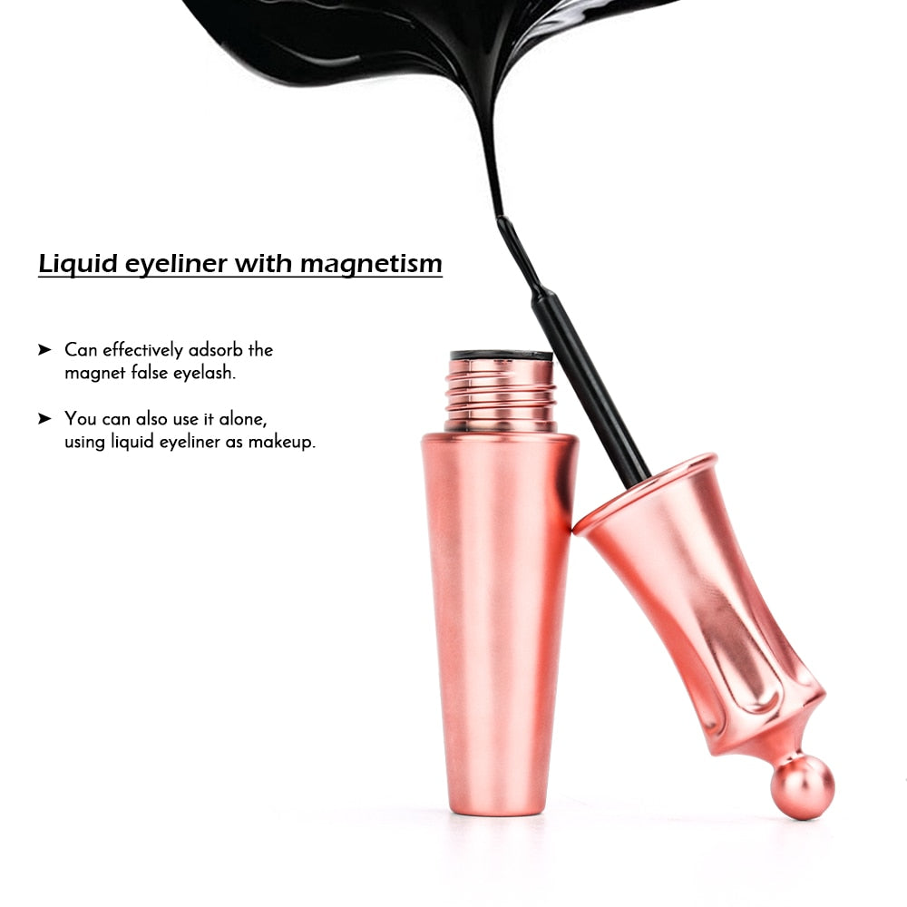 Magnetic False Eyelashes & Liquid Eyeliner Set, 5 Magnets, Natural Fake Eyelashes, Waterproof Lasting Makeup Kit