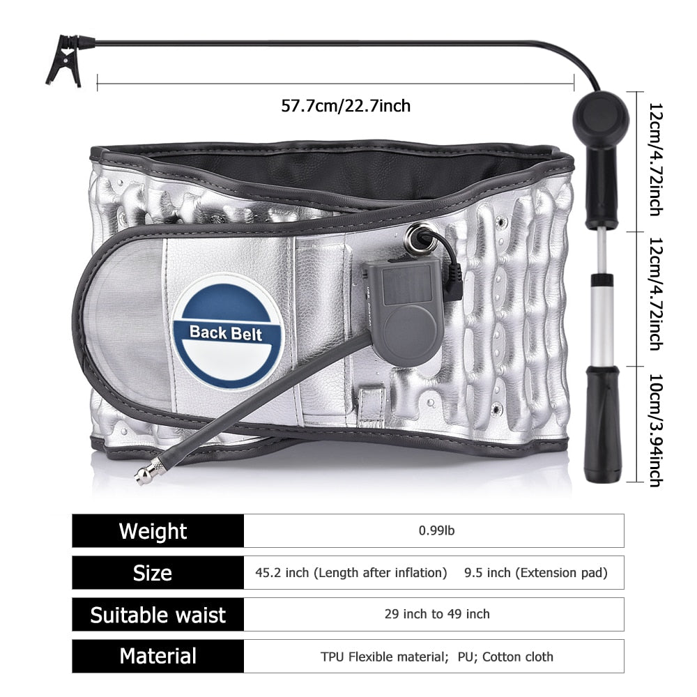 Back Brace Support Belt, Physio Decompression, Back Relief, Waist Lumbar Traction, Backache Heat Therapy, Pain Massager