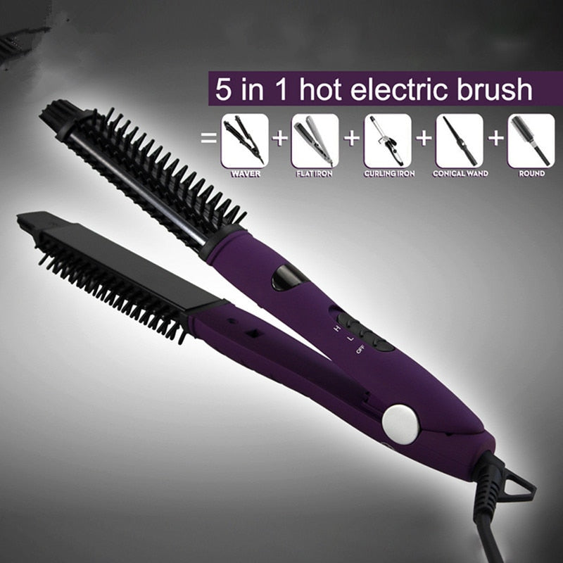 3-in-1 Hair Straightener Curling Iron Ionic Ceramic Hot Brush Styler, Hair Straightening Tools, Styling Salon Anti Scald Curler