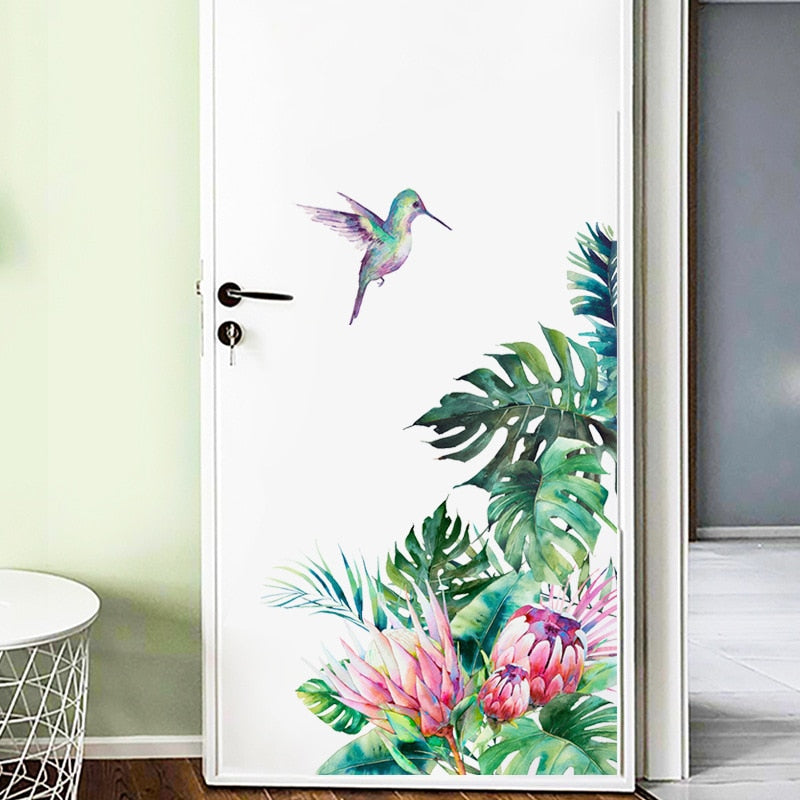 Tropical Leaves Flowers Birds Wall Sticker Home Decor