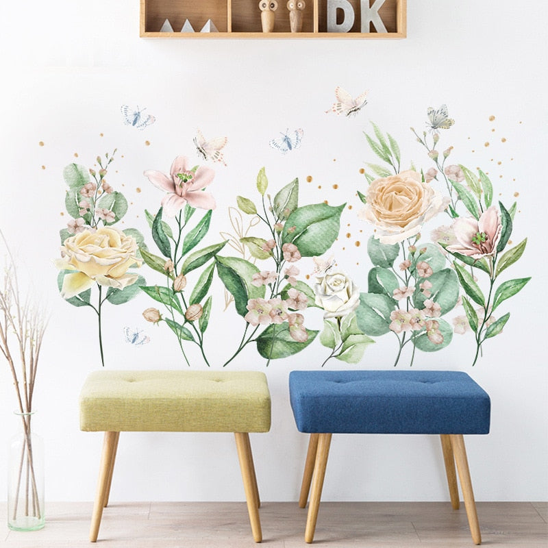 Tropical Leaves Flowers Birds Wall Sticker Home Decor