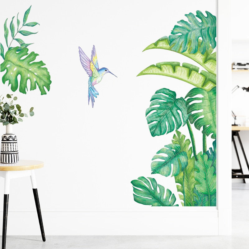 Tropical Leaves Flowers Birds Wall Sticker Home Decor