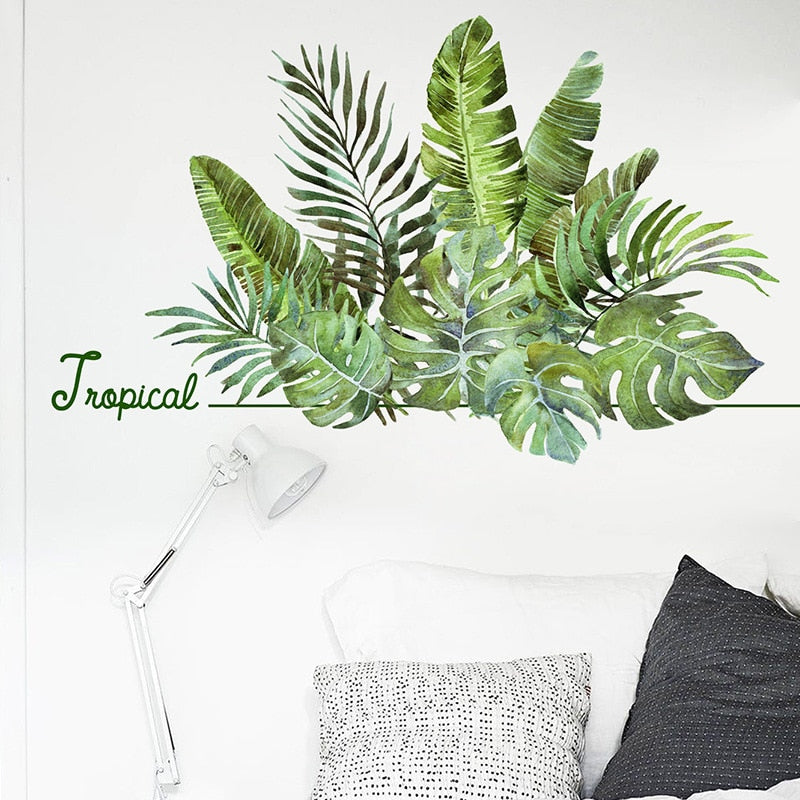 Tropical Leaves Flowers Birds Wall Sticker Home Decor