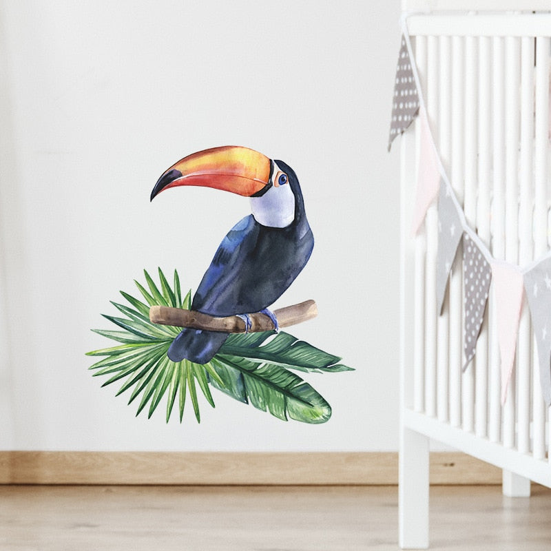 Tropical Leaves Flowers Birds Wall Sticker Home Decor