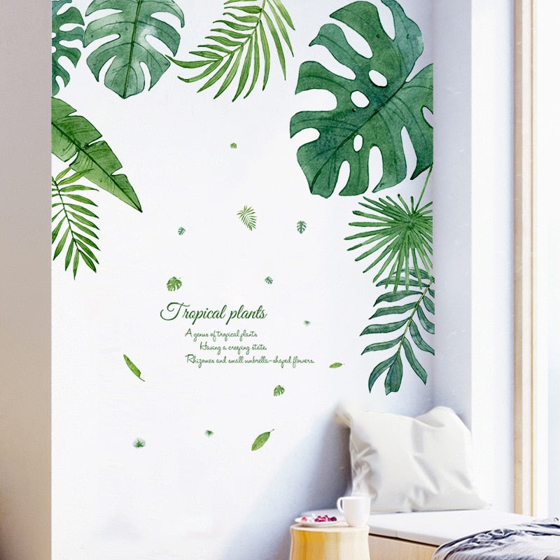 Tropical Leaves Flowers Birds Wall Sticker Home Decor