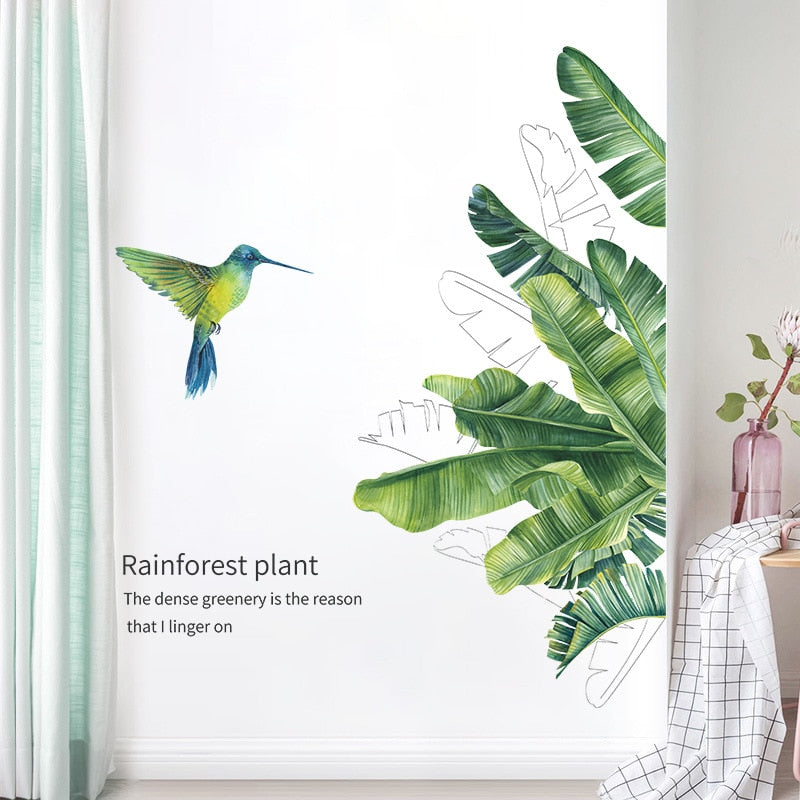 Tropical Leaves Flowers Birds Wall Sticker Home Decor