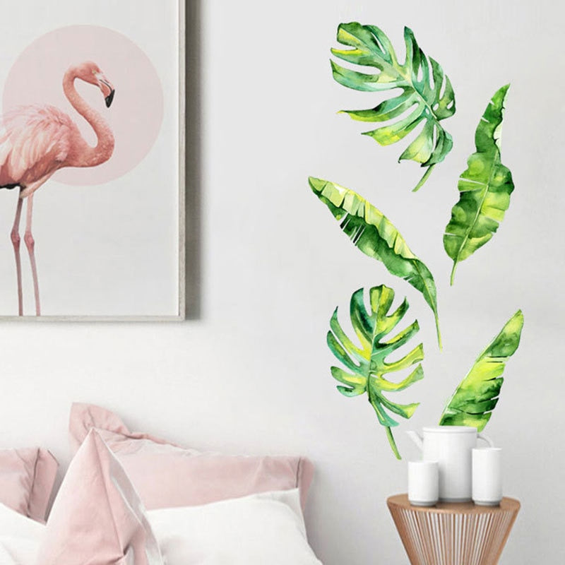 Tropical Leaves Flowers Birds Wall Sticker Home Decor