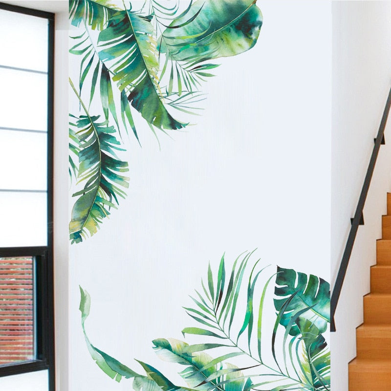Tropical Leaves Flowers Birds Wall Sticker Home Decor