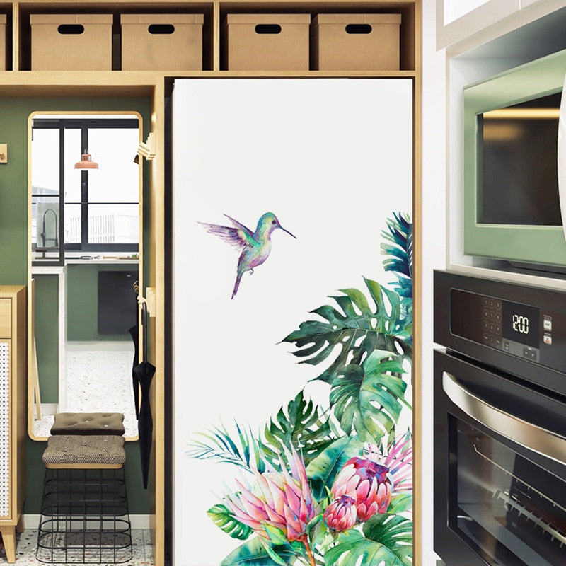 Tropical Leaves Flowers Birds Wall Sticker Home Decor