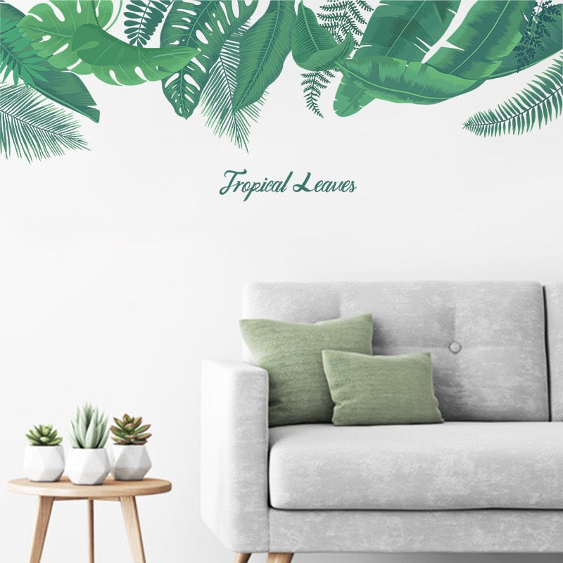 Tropical Leaves Flowers Birds Wall Sticker Home Decor