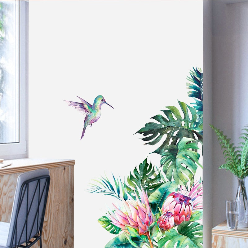 Tropical Leaves Flowers Birds Wall Sticker Home Decor
