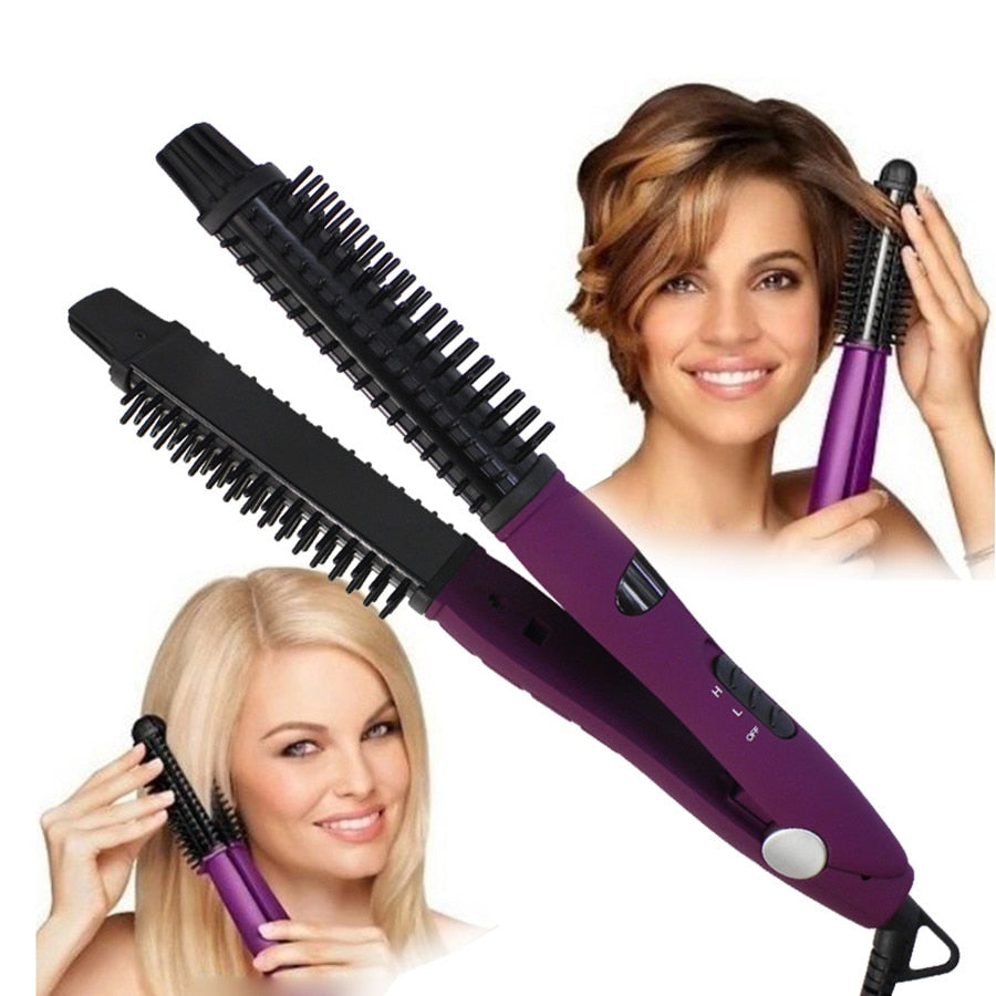 3-in-1 Hair Straightener Curling Iron Ionic Ceramic Hot Brush Styler, Hair Straightening Tools, Styling Salon Anti Scald Curler
