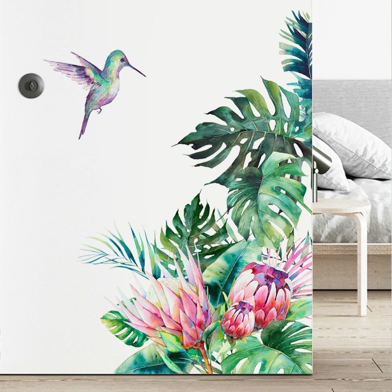 Tropical Leaves Flowers Birds Wall Sticker Home Decor