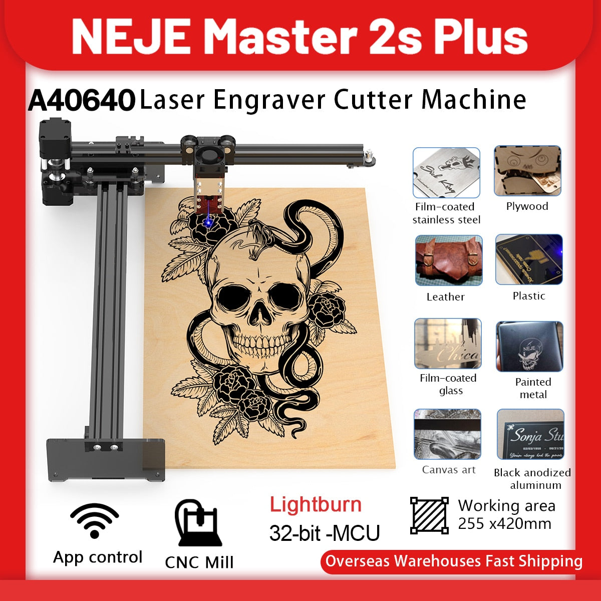 Neje 3 Plus Laser Engraver Cutting Machine Bluetooth Wireless Control