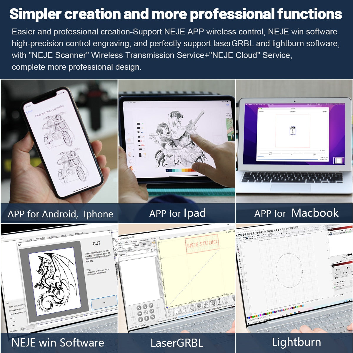 Neje 3 Plus Laser Engraver Cutting Machine Bluetooth Wireless Control