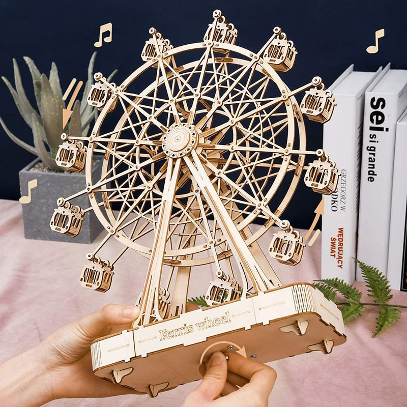 Robotime DIY Wooden Rotatable Ferris Wheel Model with Playing Music, Toys for Children's Birthday
