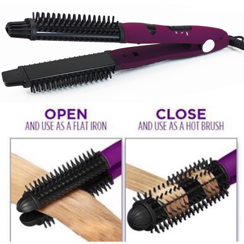 3-in-1 Hair Straightener Curling Iron Ionic Ceramic Hot Brush Styler, Hair Straightening Tools, Styling Salon Anti Scald Curler