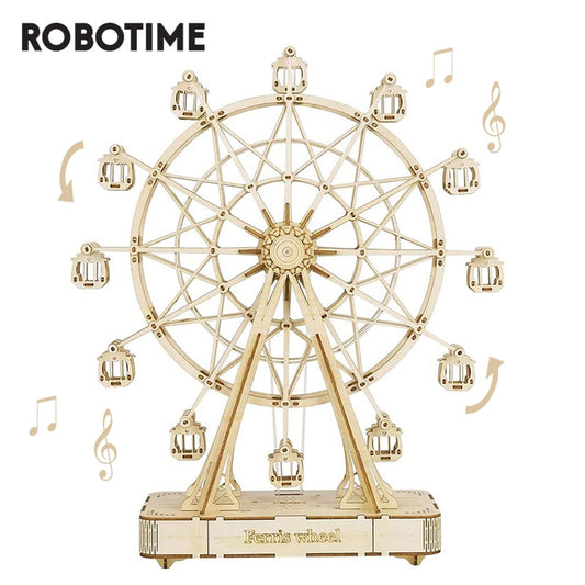 Robotime DIY Wooden Rotatable Ferris Wheel Model with Playing Music, Toys for Children's Birthday