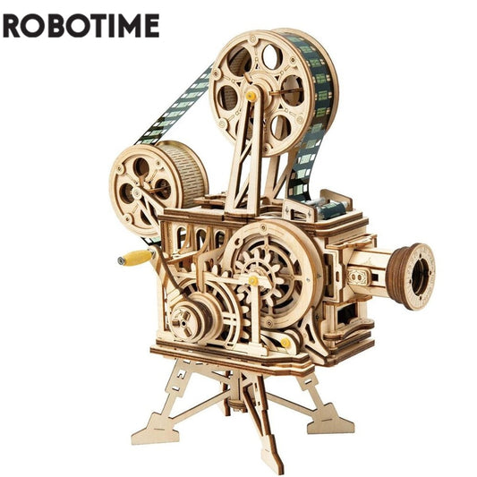 Robotime 183pcs Retro DIY 3D Hand Crank Film Projector Wooden Model Building Kits Assembly Vitascope Toy Gift for Children Adult